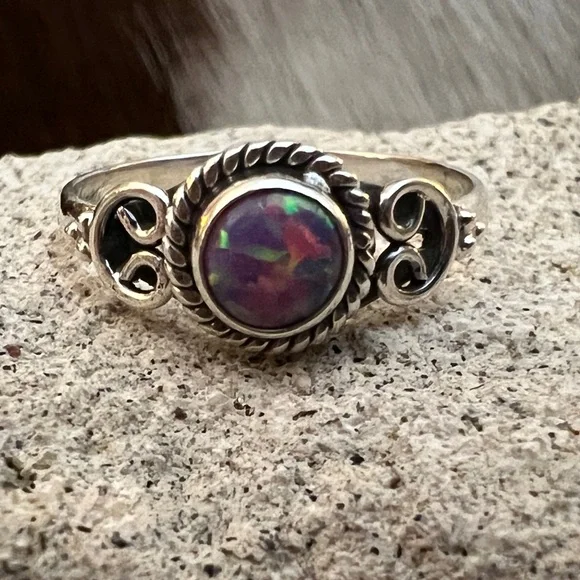 ❤️ Gorgeous Opal Navajo Style Western Artisan Sterling Silver Ring Size 6.75 - Picture 6 of 13